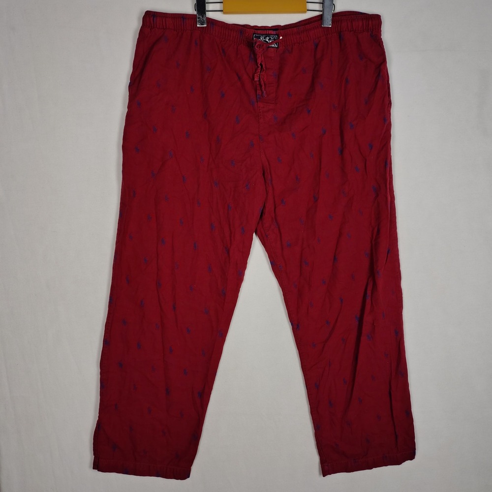 Polo Ralph Lauren Mens XL Red Blue Pony Logo Cotton Pajama Sleep Pants Lounge